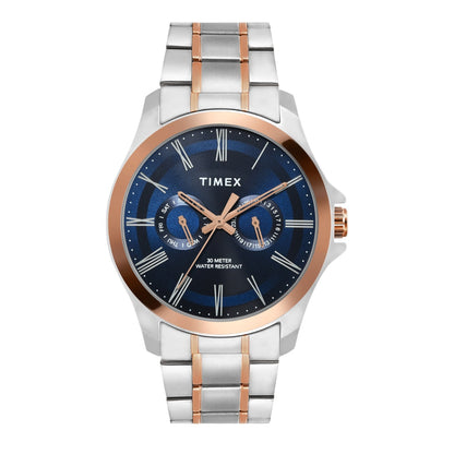 Timex Men Analog Blue Round Brass Dial Watch- TW000X131