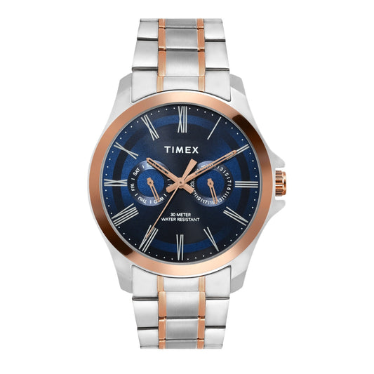 Timex Men Analog Blue Round Brass Dial Watch- TW000X131