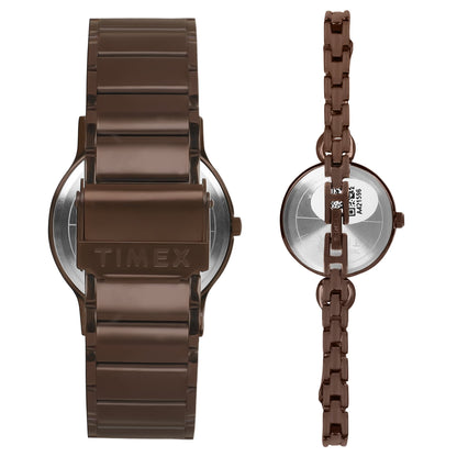 Timex Classics Pairs Rose Gold Dial Round Case Day Date/3 Hands Function Watch -TW00PR265