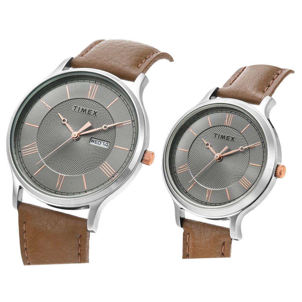Timex Pairs Grey Round Analog Brass Dial Watch- TW00PR300