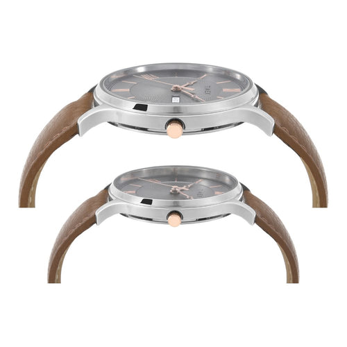 Timex Pairs Grey Round Analog Brass Dial Watch- TW00PR300
