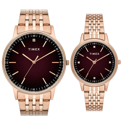 TIMEX Round Brown Dial Analog Pair's Watch - TW00PR328
