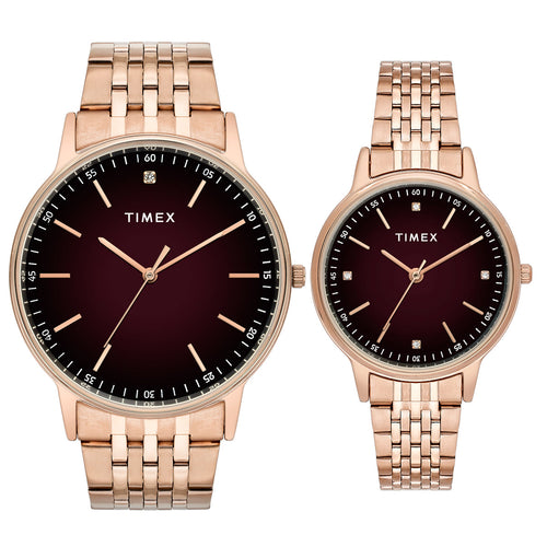 TIMEX Round Brown Dial Analog Pair's Watch - TW00PR328