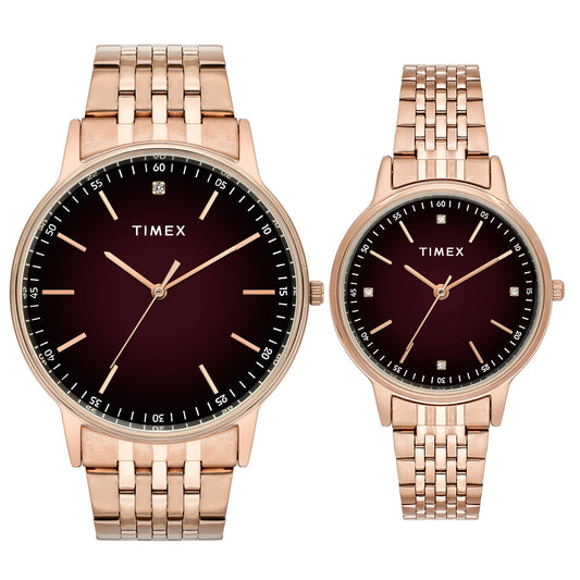 TIMEX Round Brown Dial Analog Pair's Watch - TW00PR328