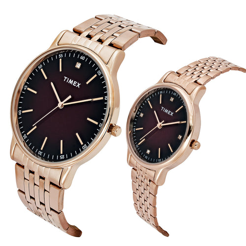 TIMEX Round Brown Dial Analog Pair's Watch - TW00PR328
