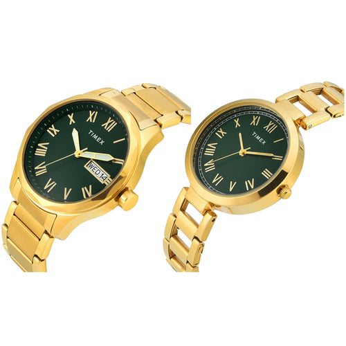 TIMEX Round Green Dial Analog Pair's Watch - TW00PR339
