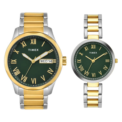 TIMEX Green Round Dial Analog Pair's Watch - TW00PR340