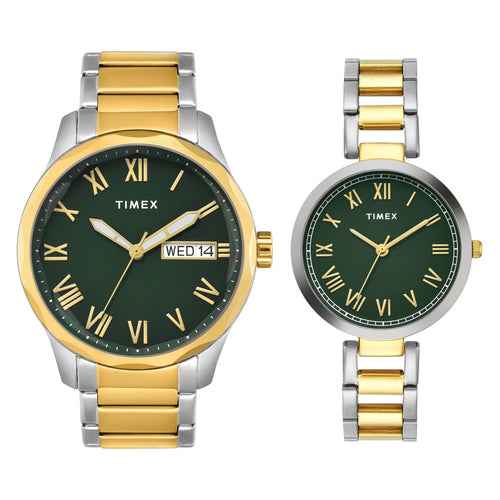 TIMEX Green Round Dial Analog Pair's Watch - TW00PR340