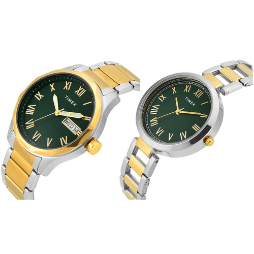 TIMEX Green Round Dial Analog Pair's Watch - TW00PR340