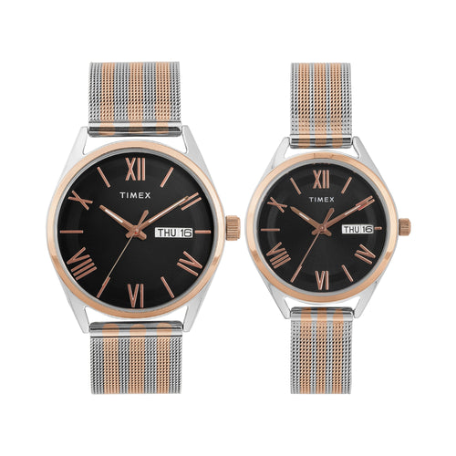 TIMEX Trendline Black Round Dial Analog Pair's Watch - TW00PR351