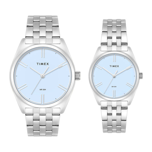 Timex Round 42mm Blue Dial Analog Pair Watch - TW00PR360