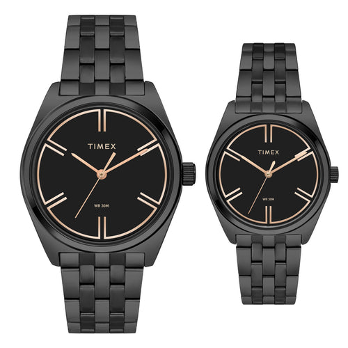 Timex Round 42mm Black Dial Analog Pair Watch - TW00PR361
