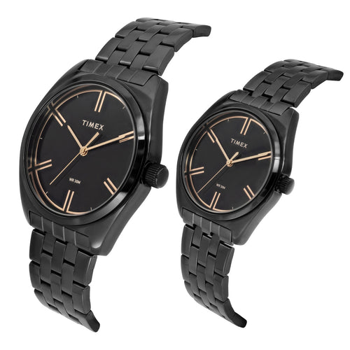 Timex Round 42mm Black Dial Analog Pair Watch - TW00PR361
