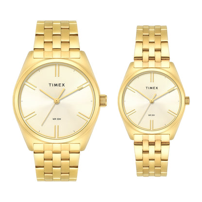 Timex Round 42mm Champagne Dial Analog Pair Watch - TW00PR362