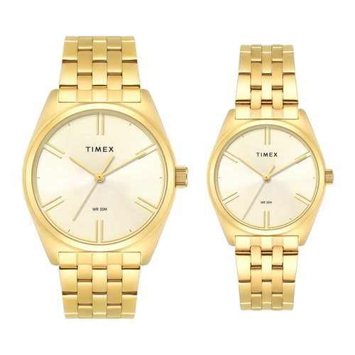 Timex Round 42mm Champagne Dial Analog Pair Watch - TW00PR362