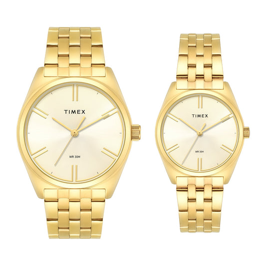 Timex Round 42mm Champagne Dial Analog Pair Watch - TW00PR362