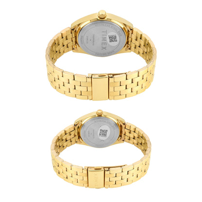 Timex Round 42mm Champagne Dial Analog Pair Watch - TW00PR362