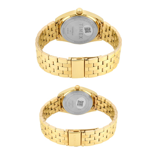 Timex Round 42mm Champagne Dial Analog Pair Watch - TW00PR362