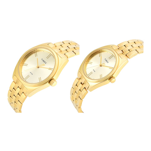 Timex Round 42mm Champagne Dial Analog Pair Watch - TW00PR362