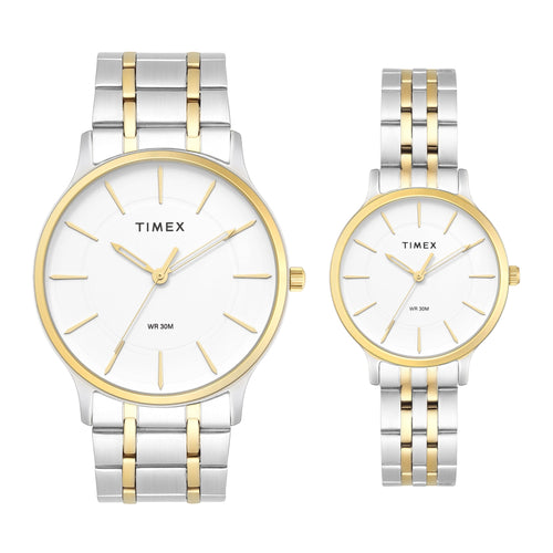 Timex Round 42mm White Dial Analog Pair Watch - TW00PR363