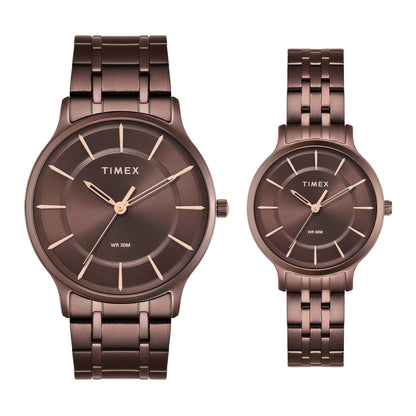 Timex Round 42mm Brown Dial Analog Pair Watch - TW00PR364