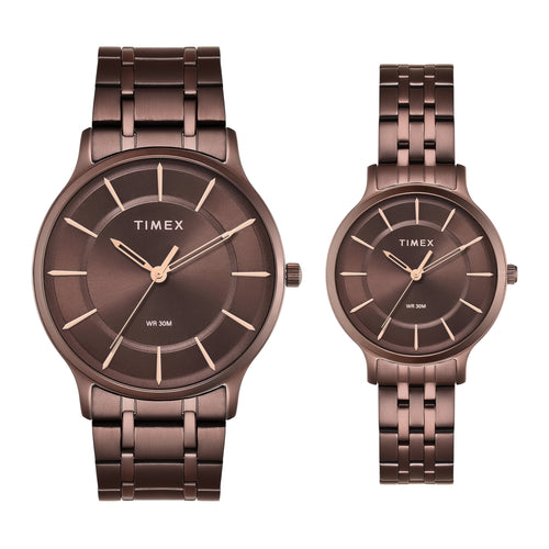 Timex Round 42mm Brown Dial Analog Pair Watch - TW00PR364