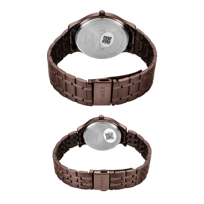 Timex Round 42mm Brown Dial Analog Pair Watch - TW00PR364
