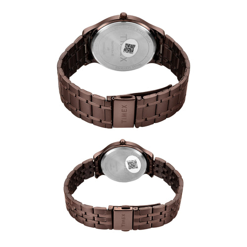 Timex Round 42mm Brown Dial Analog Pair Watch - TW00PR364