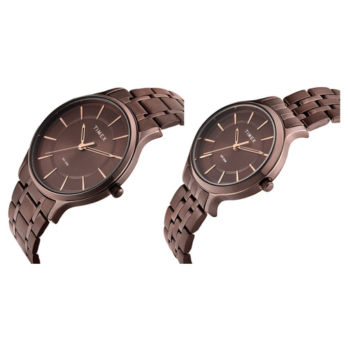 Timex Round 42mm Brown Dial Analog Pair Watch - TW00PR364