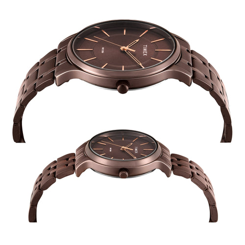 Timex Round 42mm Brown Dial Analog Pair Watch - TW00PR364
