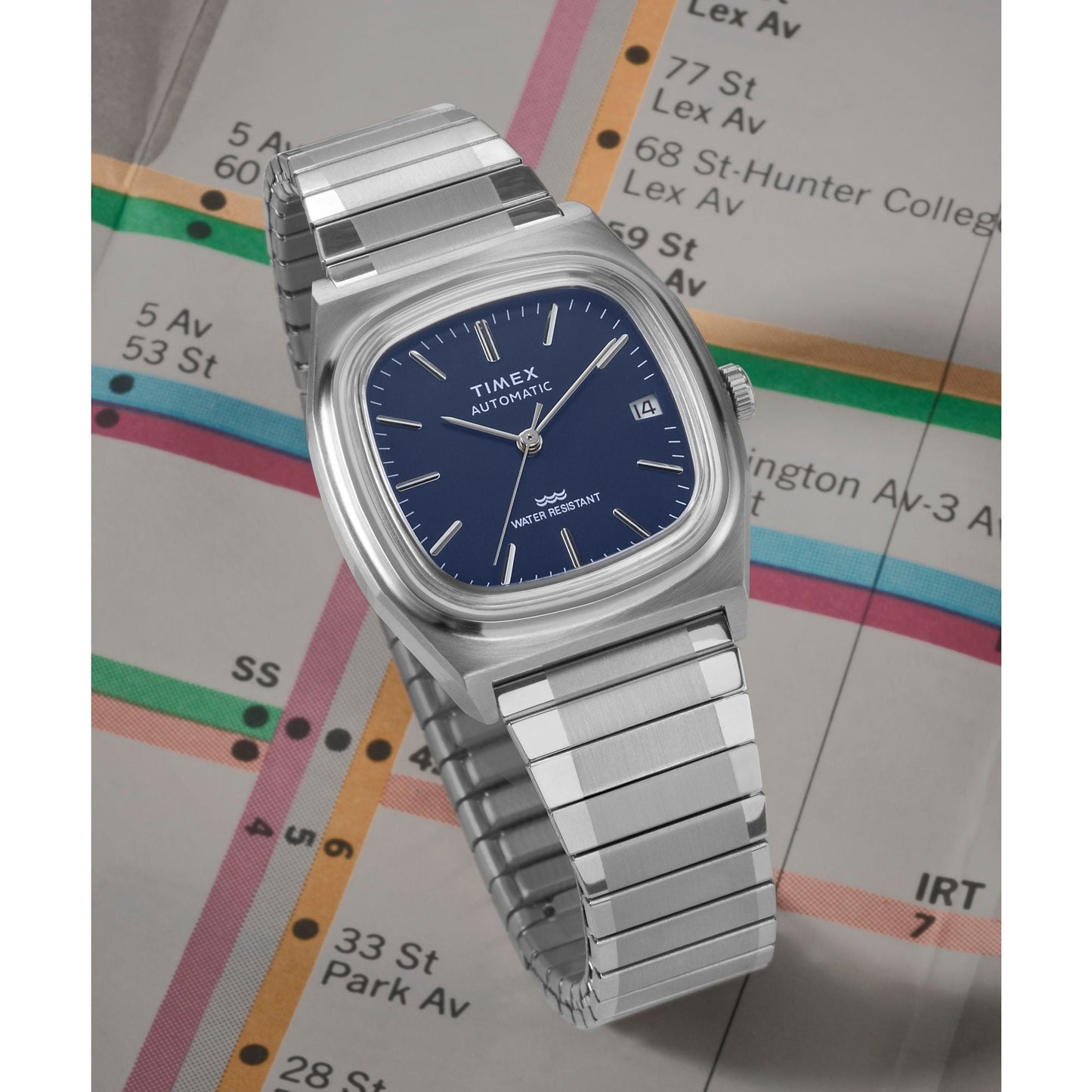 Q Timex Unisex Automatic Blue Dial Analog Stainless Steel Watch TW2Y07400UJ
