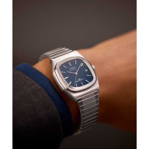 Q Timex Unisex Automatic Blue Dial Analog Stainless Steel Watch TW2Y07400UJ