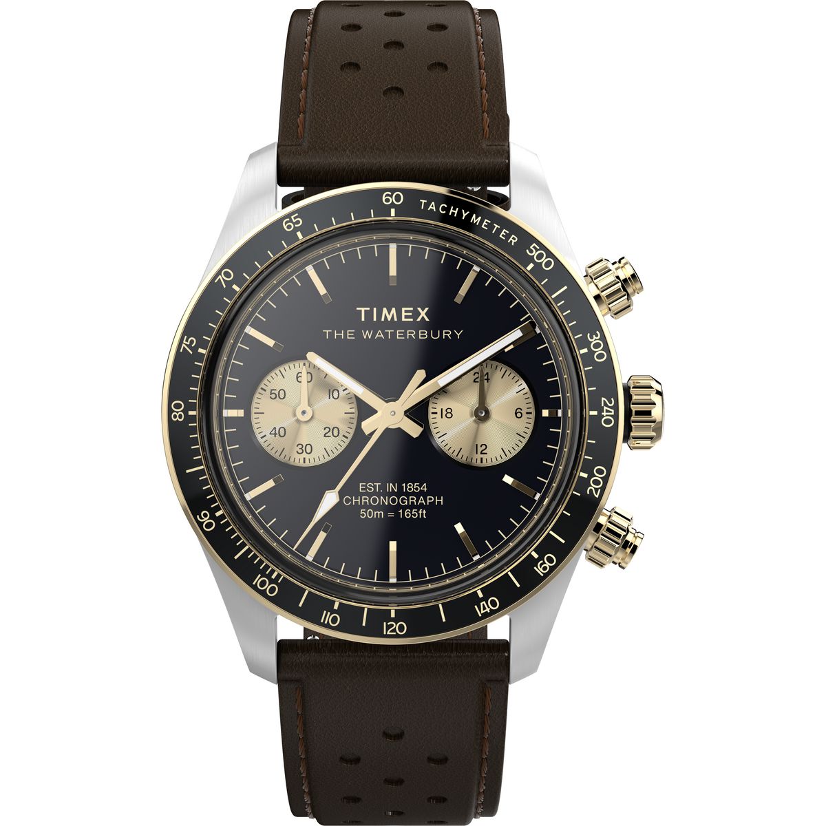 Waterbury Heritage Men Quartz Black Dial Chronograph Leather Watch TW2Y24100IK