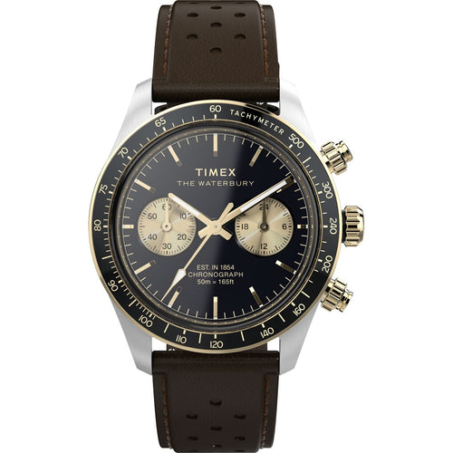 Waterbury Heritage Men Quartz Black Dial Chronograph Leather Watch TW2Y24100IK