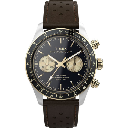 Waterbury Heritage Men Quartz Black Dial Chronograph Leather Watch TW2Y24100IK
