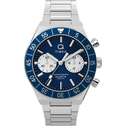 Q Timex Men Quartz Blue Dial Chronograph Stainless Steel Watch TW2Y55900IK