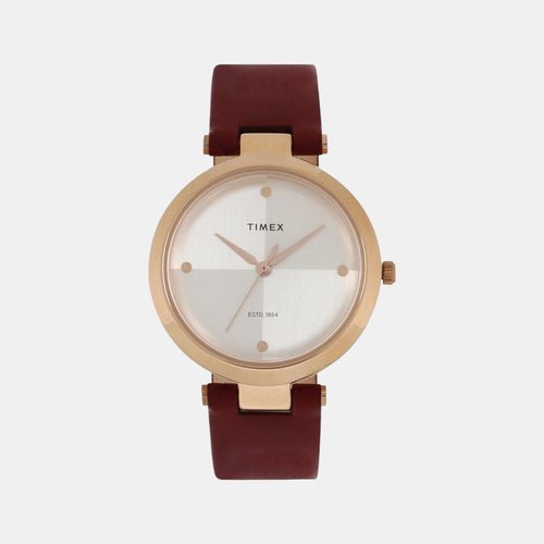Women Quartz Silver Dial Analog Leather Watch TWEL11818