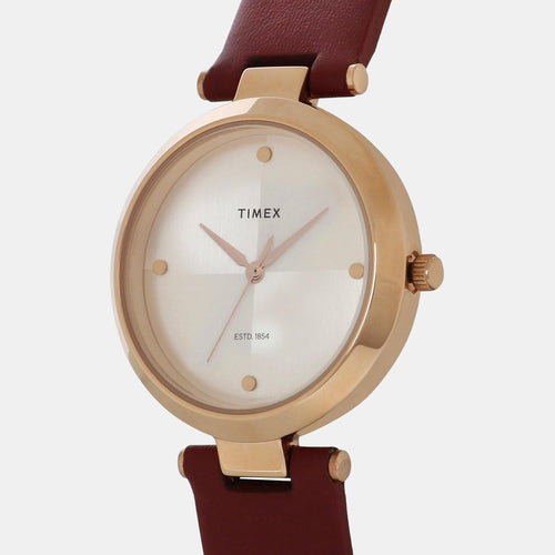 Women Quartz Silver Dial Analog Leather Watch TWEL11818