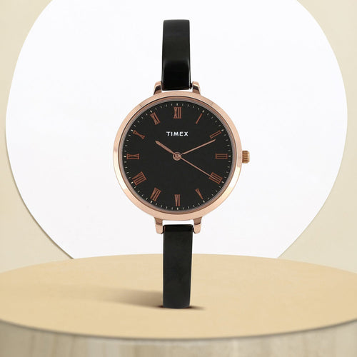 Women Quartz Black Dial Analog Brass Watch TWEL12818