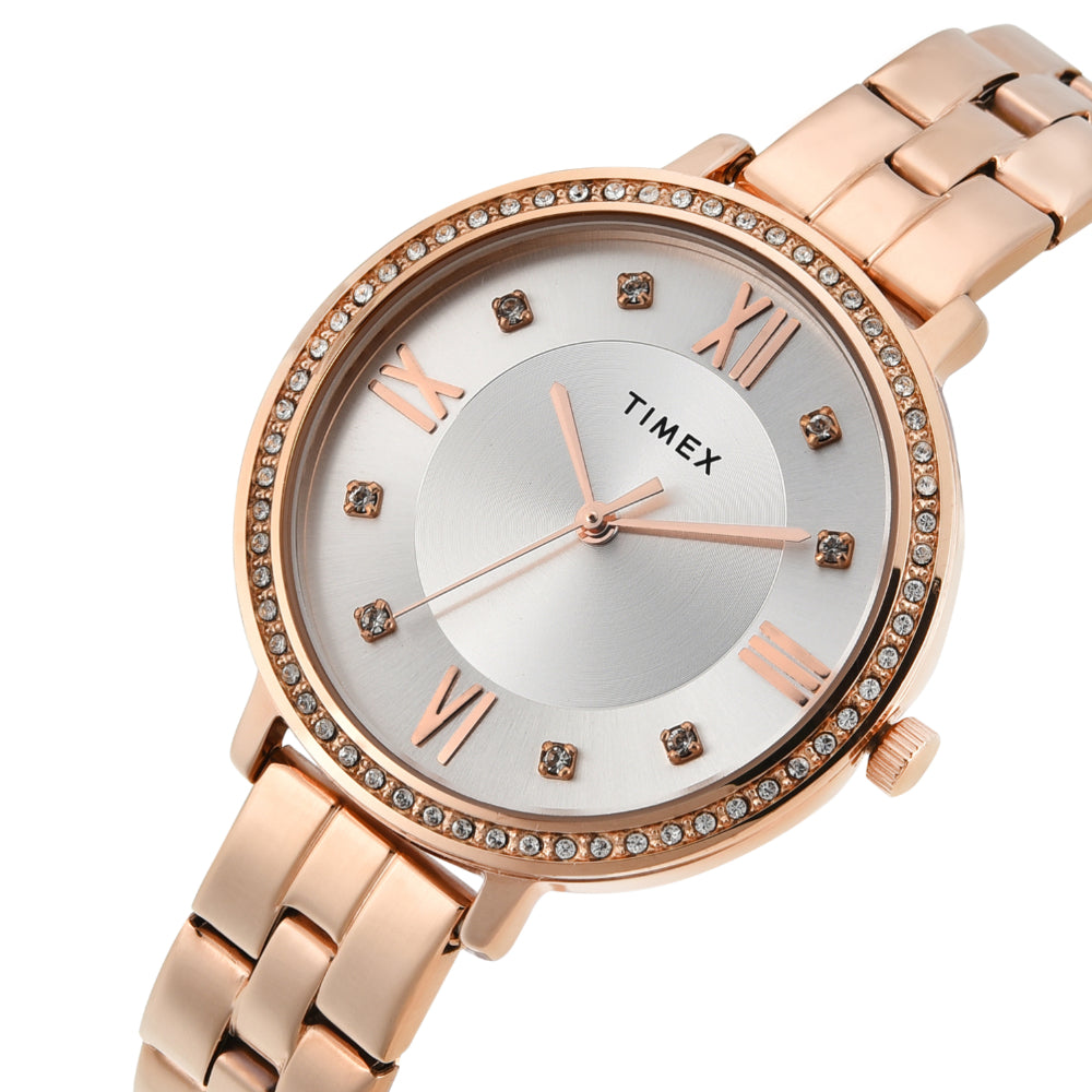 Timex Women Silver Round Analog Dial Watch- TWEL14711
