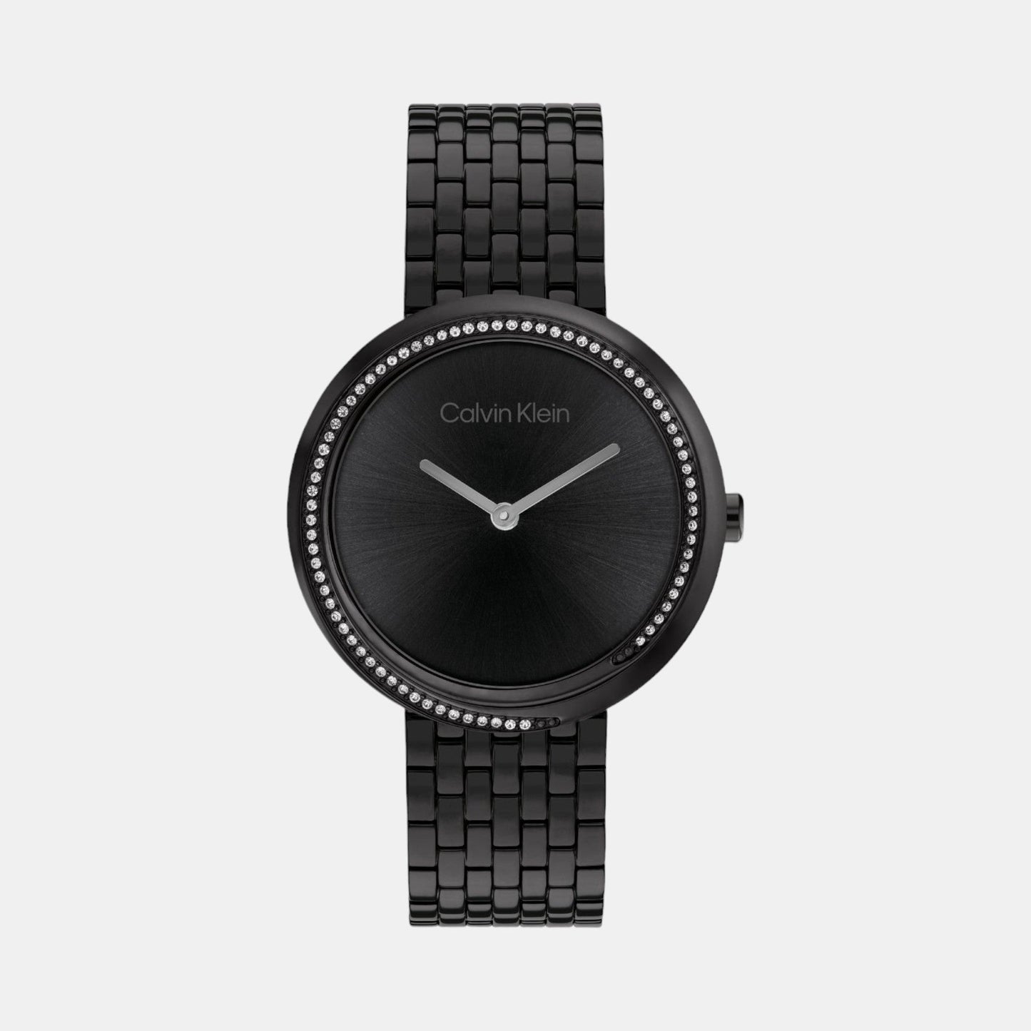 Twisted Bezel Women Quartz Black Dial Analog Stainless Steel Watch 25100039
