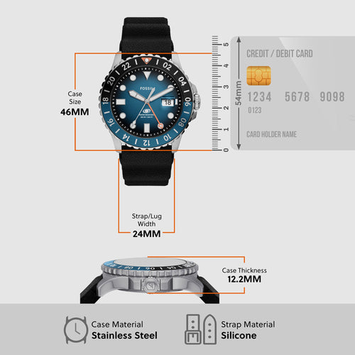 Fossil Blue Gmt Men Quartz Multicolour Dial Analog Silicone Watch FS6049