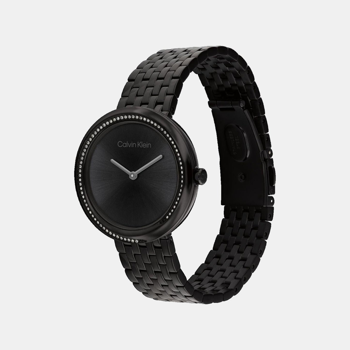 Twisted Bezel Women Quartz Black Dial Analog Stainless Steel Watch 25100039