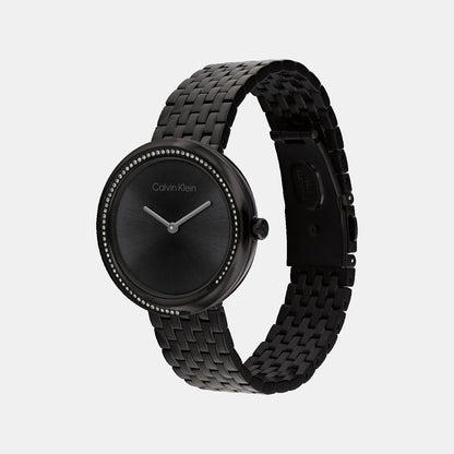 Twisted Bezel Women Quartz Black Dial Analog Stainless Steel Watch 25100039