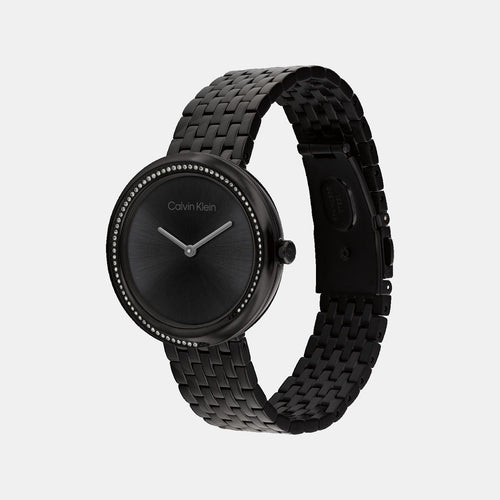 Twisted Bezel Women Quartz Black Dial Analog Stainless Steel Watch 25100039
