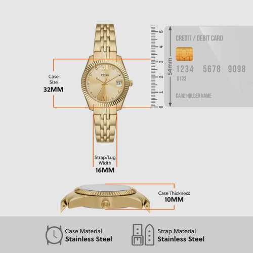 Scarlette Women Quartz Gold Dial Analog Stainless Steel Watch ES5338