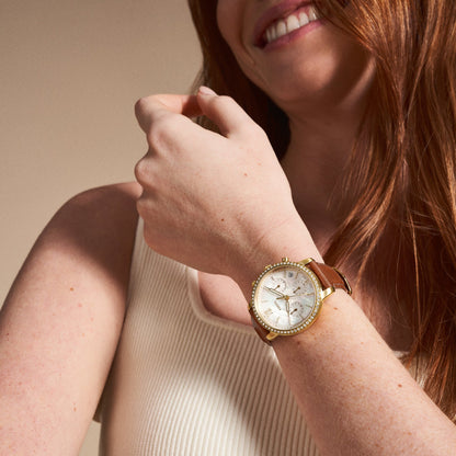 Neutra Women Quartz Mother Of Pearl Dial Chronograph Leather Watch ES5278