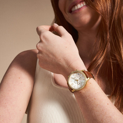 Neutra Women Quartz Mother Of Pearl Dial Chronograph Leather Watch ES5278