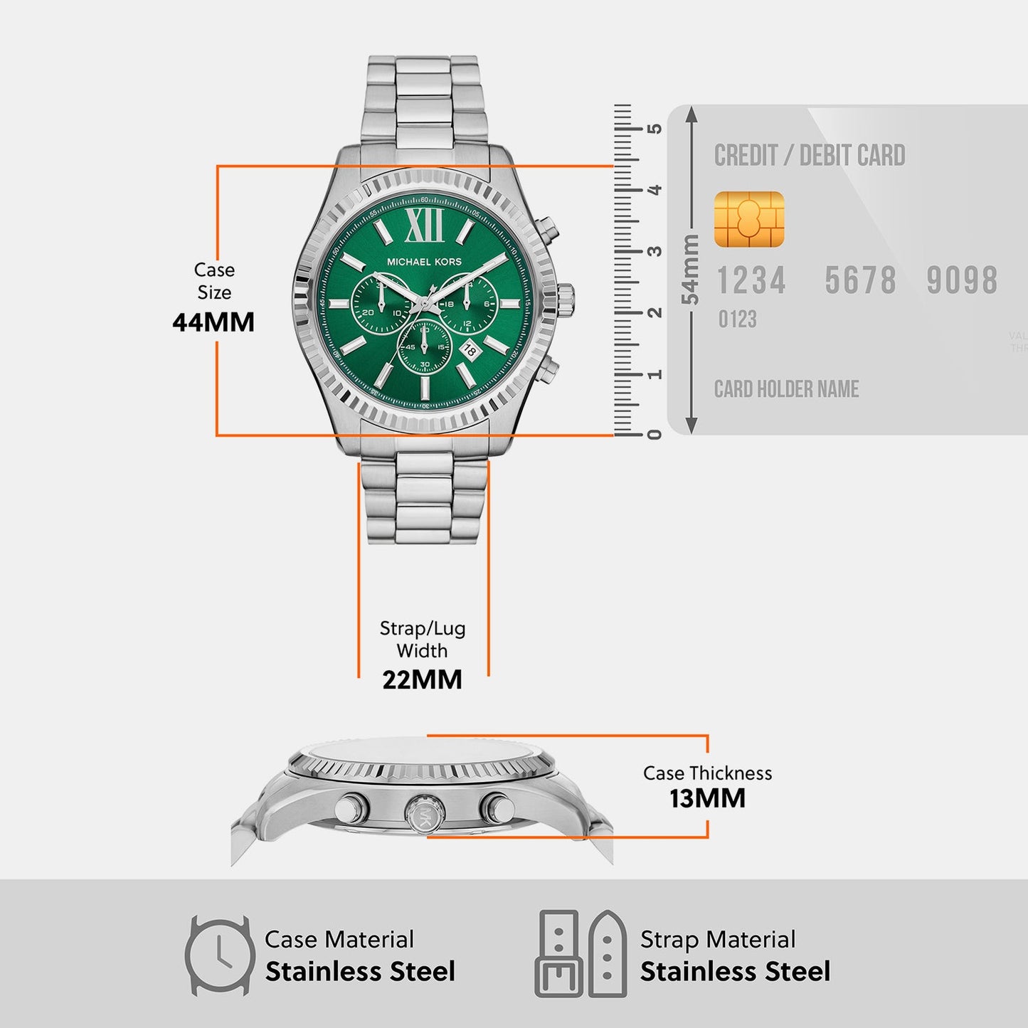 Lexington Men Quartz Green Dial Chronograph Stainless Steel Watch MK9152