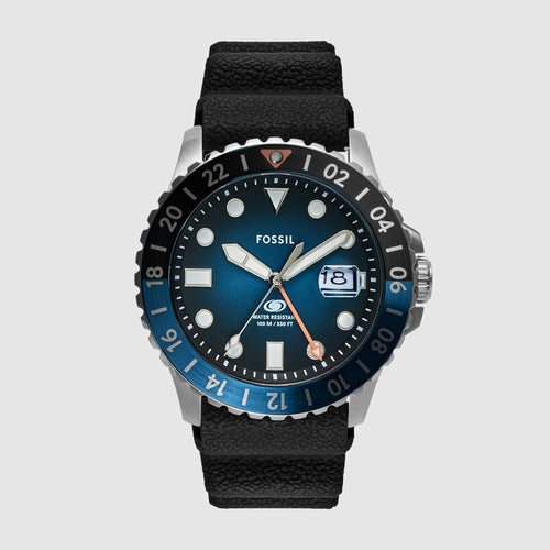 Fossil Blue Gmt Men Quartz Multicolour Dial Analog Silicone Watch FS6049